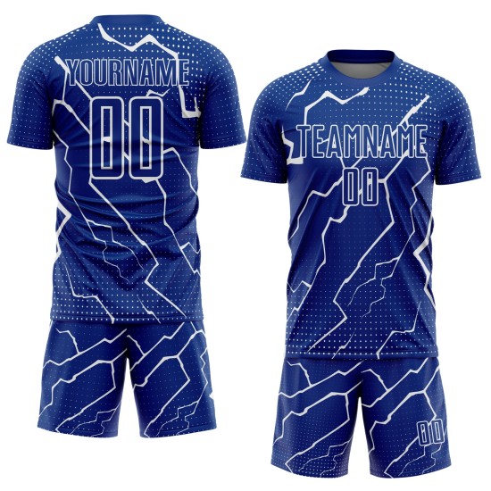 Uniform Soccer Custom White Jersey Sublimation Royal Lightning Uniform Soccer Custom White Jersey Sublimation Royal Lightning