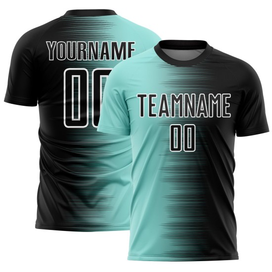 Sublimation Black Blue-White Ice Custom Uniform Soccer Jersey Gradient Line Sublimation Black Blue-White Ice Custom Uniform Soccer Jersey Gradient Line