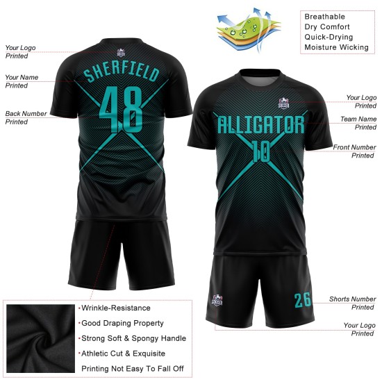 Sublimation Custom Soccer Uniform Teal Black Jersey Sublimation Custom Soccer Uniform Teal Black Jersey