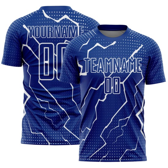 Uniform Soccer Custom White Jersey Sublimation Royal Lightning Uniform Soccer Custom White Jersey Sublimation Royal Lightning