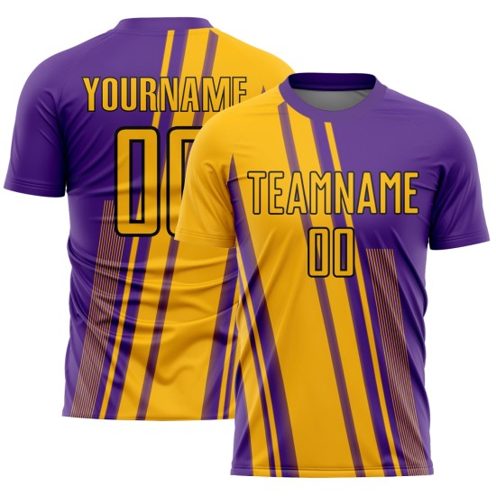 Soccer Uniform Custom Sublimation Gold Jersey Lines Purple-White Soccer Uniform Custom Sublimation Gold Jersey Lines Purple-White
