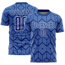 Sublimation Shapes Jersey Light Soccer Uniform Custom Royal Abstract Blue-White Geometric
