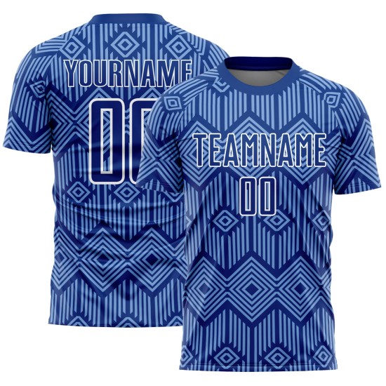 Sublimation Shapes Jersey Light Soccer Uniform Custom Royal Abstract Blue-White Geometric Sublimation Shapes Jersey Light Soccer Uniform Custom Royal Abstract Blue-White Geometric