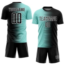 Sublimation Black Blue-White Ice Custom Uniform Soccer Jersey Gradient Line