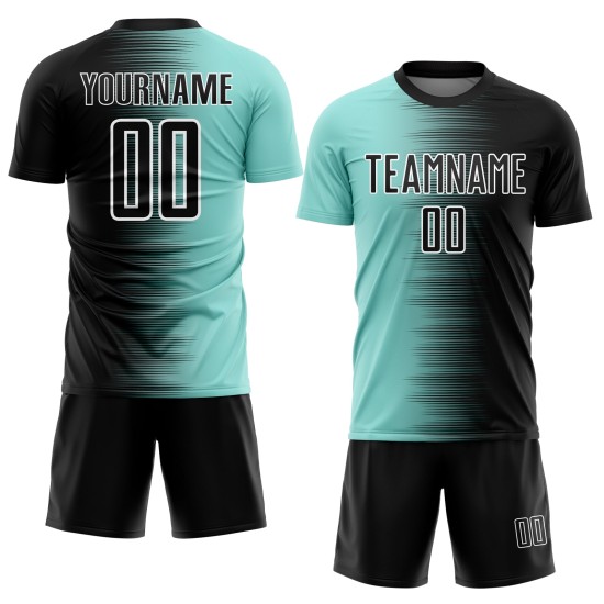 Sublimation Black Blue-White Ice Custom Uniform Soccer Jersey Gradient Line Sublimation Black Blue-White Ice Custom Uniform Soccer Jersey Gradient Line