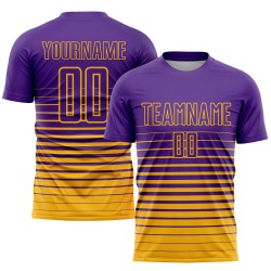 Purple Pinstripe Soccer Custom Jersey Fade Fashion Uniform Sublimation Gold
