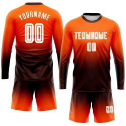 Jersey Sublimation Long Sleeve White-Brown Fashion Fade Soccer Custom Uniform Orange Jersey Sublimation Long Sleeve White-Brown Fashion Fade Soccer Custom Uniform Orange