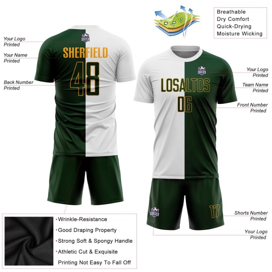 Jersey White Custom Fashion Split Green-Gold Uniform Sublimation Soccer Jersey White Custom Fashion Split Green-Gold Uniform Sublimation Soccer