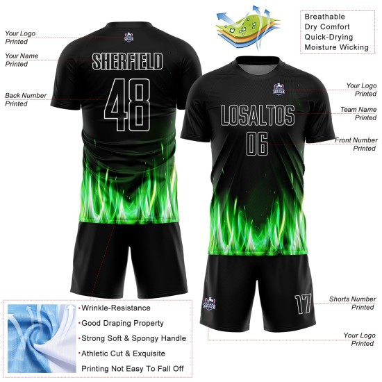 Sublimation Black Flame Jersey Custom Soccer White Uniform Sublimation Black Flame Jersey Custom Soccer White Uniform