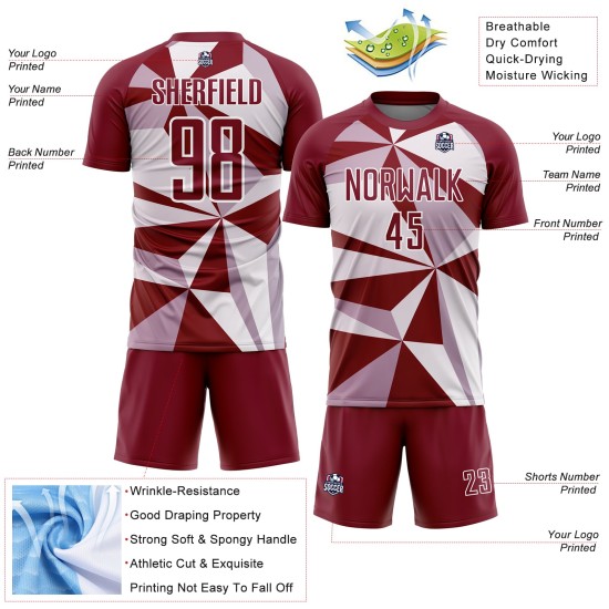 Uniform Crimson Pattern Custom Soccer White Geometric Jersey Sublimation Uniform Crimson Pattern Custom Soccer White Geometric Jersey Sublimation