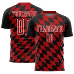 Sublimation Print Custom Red-White Black Uniform Jersey Soccer Rhombus Sublimation Print Custom Red-White Black Uniform Jersey Soccer Rhombus