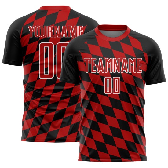 Sublimation Print Custom Red-White Black Uniform Jersey Soccer Rhombus Sublimation Print Custom Red-White Black Uniform Jersey Soccer Rhombus