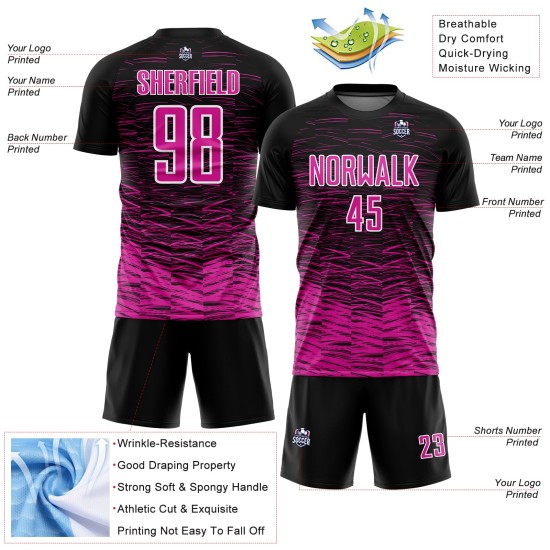 Black Custom Pink-White Sublimation Deep Soccer Line Uniform Jersey Black Custom Pink-White Sublimation Deep Soccer Line Uniform Jersey