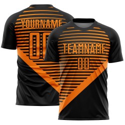 Jersey Custom Sublimation Orange Stripes Black Bay Soccer Uniform