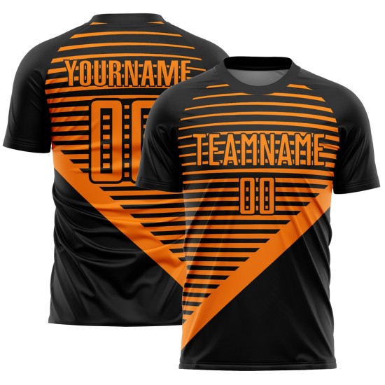 Jersey Custom Sublimation Orange Stripes Black Bay Soccer Uniform Jersey Custom Sublimation Orange Stripes Black Bay Soccer Uniform