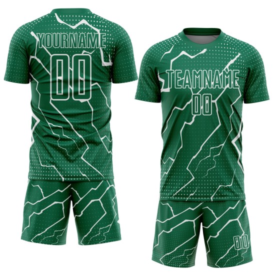 Green Soccer Sublimation Jersey Lightning Kelly Uniform Custom White Green Soccer Sublimation Jersey Lightning Kelly Uniform Custom White