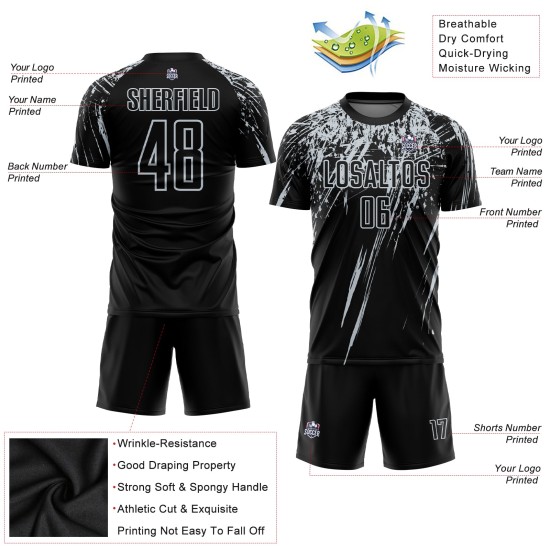 Jersey Black Custom Sublimation Uniform Soccer Silver Jersey Black Custom Sublimation Uniform Soccer Silver