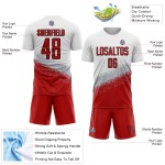 Custom Geometric Gradient Gray-Black White Jersey Soccer Uniform Sublimation Shape Red Custom Geometric Gradient Gray-Black White Jersey Soccer Uniform Sublimation Shape Red