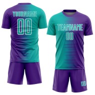 Aqua-White Sublimation Soccer Line Custom Gradient Uniform Jersey Purple