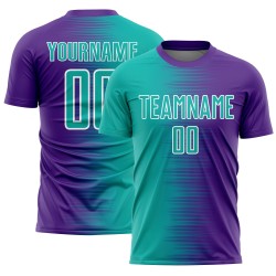 Aqua-White Sublimation Soccer Line Custom Gradient Uniform Jersey Purple