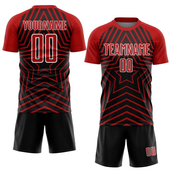 Stars Black Custom Uniform Jersey Soccer Red-White Sublimation Stars Black Custom Uniform Jersey Soccer Red-White Sublimation