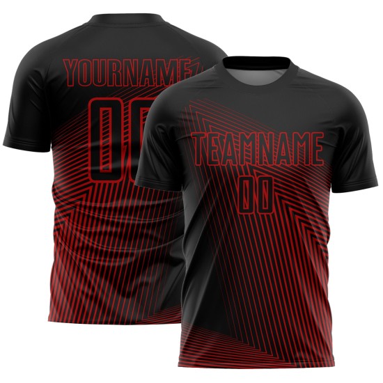 Red Jersey Sublimation Soccer Black Lines Custom Uniform Red Jersey Sublimation Soccer Black Lines Custom Uniform