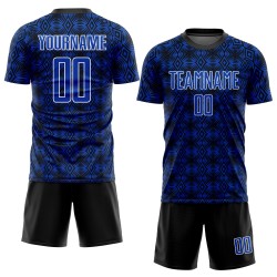Soccer Uniform Jersey Blue Custom Sublimation Shapes Geometric Black-White Thunder