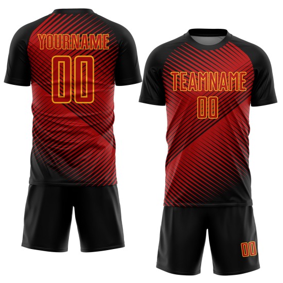 Custom Black-Yellow Sublimation Jersey Red Soccer Uniform Custom Black-Yellow Sublimation Jersey Red Soccer Uniform