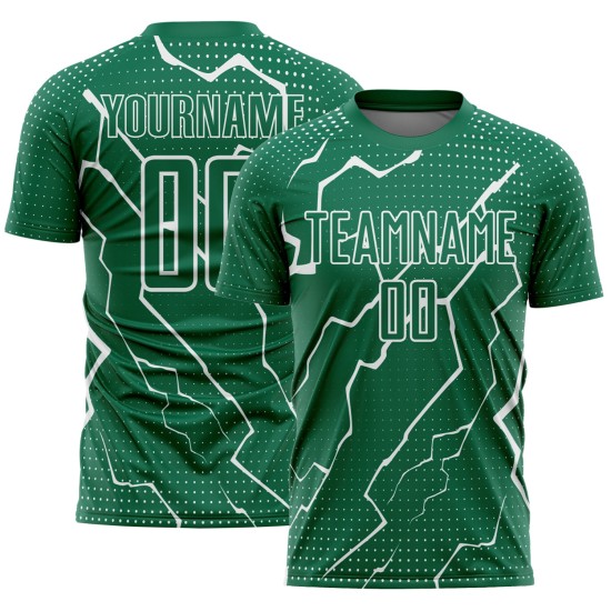 Green Soccer Sublimation Jersey Lightning Kelly Uniform Custom White Green Soccer Sublimation Jersey Lightning Kelly Uniform Custom White