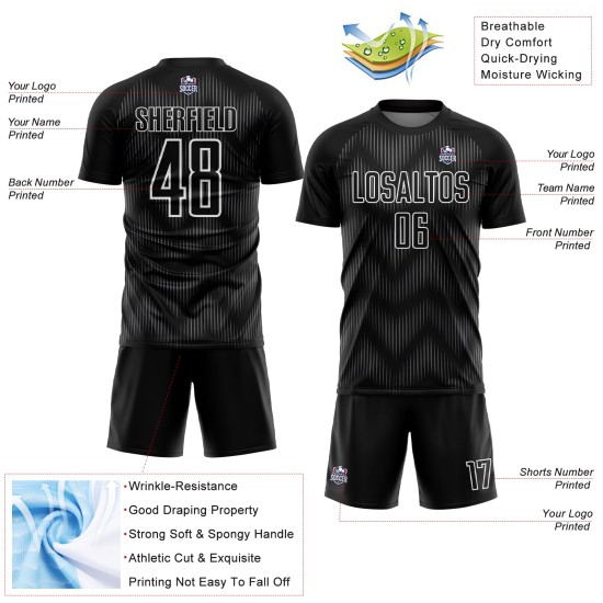 Jersey Sublimation Steel Line Uniform Gray-White Custom Black Soccer Jersey Sublimation Steel Line Uniform Gray-White Custom Black Soccer