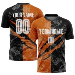 Graffiti Pattern Soccer Uniform Scratch Black-Texas Orange Jersey Sublimation Custom
