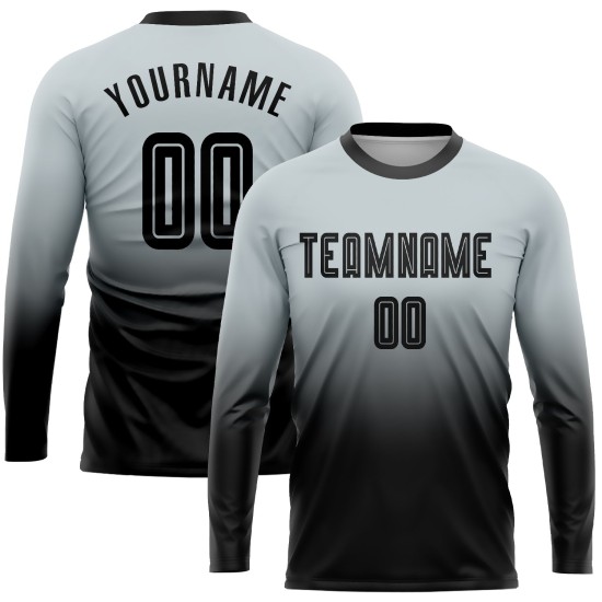 Sublimation Silver Uniform Custom Jersey Sleeve Fashion Black Long Soccer Fade Sublimation Silver Uniform Custom Jersey Sleeve Fashion Black Long Soccer Fade