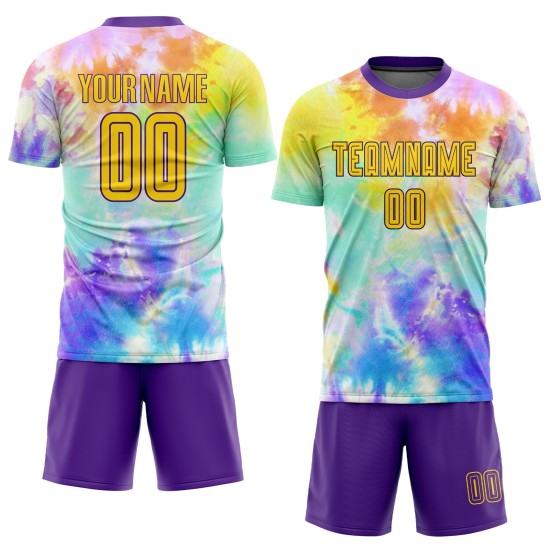 Jersey Dye Tie Custom Sublimation Soccer Uniform Gold-Purple Jersey Dye Tie Custom Sublimation Soccer Uniform Gold-Purple