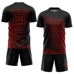 Red Jersey Sublimation Soccer Black Lines Custom Uniform