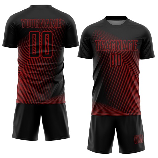 Red Jersey Sublimation Soccer Black Lines Custom Uniform Red Jersey Sublimation Soccer Black Lines Custom Uniform