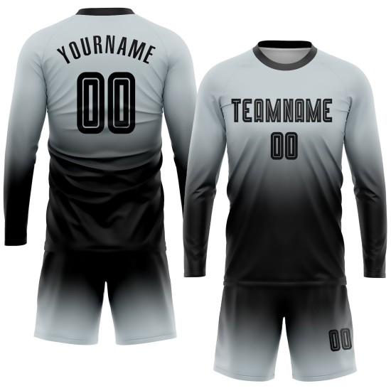 Sublimation Silver Uniform Custom Jersey Sleeve Fashion Black Long Soccer Fade Sublimation Silver Uniform Custom Jersey Sleeve Fashion Black Long Soccer Fade