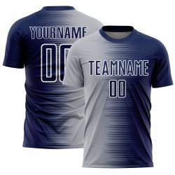 Sublimation Gray-White Custom Navy Gradient Jersey Uniform Line Soccer