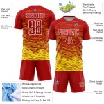 Line Light Custom Yellow-White Uniform Soccer Jersey Red Sublimation Line Light Custom Yellow-White Uniform Soccer Jersey Red Sublimation