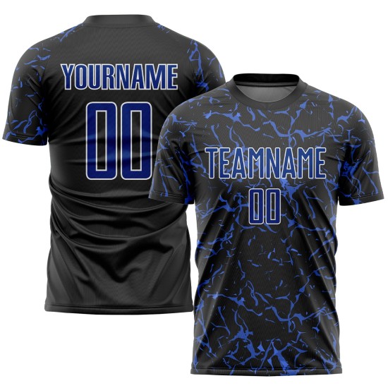 Royal-White Custom Jersey Soccer Black Sublimation Uniform Royal-White Custom Jersey Soccer Black Sublimation Uniform