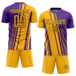 Soccer Uniform Custom Sublimation Gold Jersey Lines Purple-White Soccer Uniform Custom Sublimation Gold Jersey Lines Purple-White