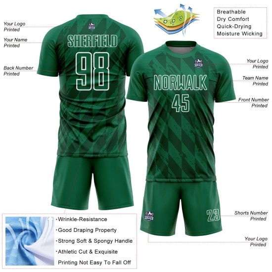 Custom Jersey White Soccer Green Geometric Shapes Sublimation Uniform Kelly Custom Jersey White Soccer Green Geometric Shapes Sublimation Uniform Kelly
