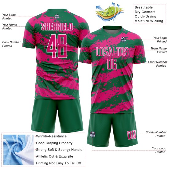 Soccer Pink-White Sublimation Hot Jersey Kelly Splash Green Uniform Custom Soccer Pink-White Sublimation Hot Jersey Kelly Splash Green Uniform Custom