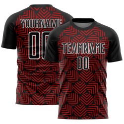 Soccer Black Red-White Sublimation Abstract Geometric Uniform Custom Jersey Shapes