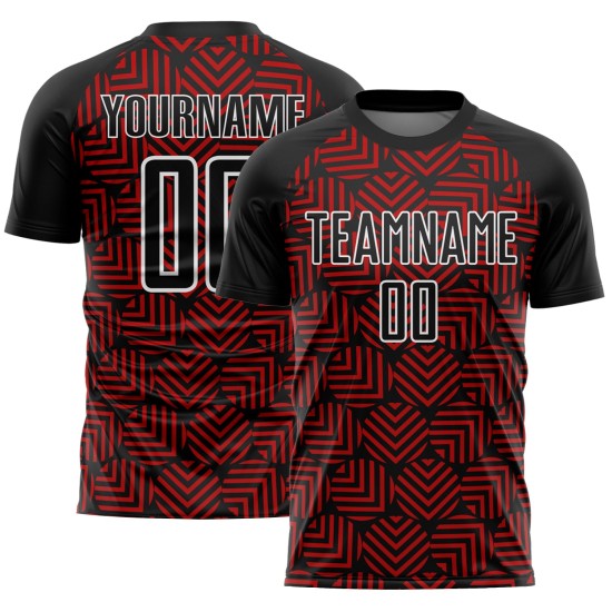 Soccer Black Red-White Sublimation Abstract Geometric Uniform Custom Jersey Shapes Soccer Black Red-White Sublimation Abstract Geometric Uniform Custom Jersey Shapes