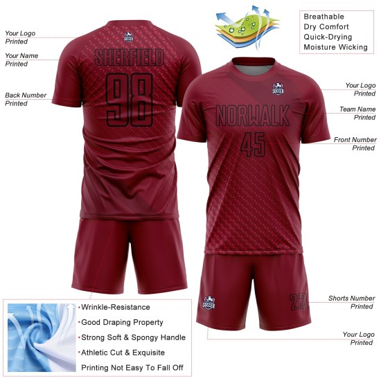 Geometric Crimson Uniform Shapes Custom Black Soccer Jersey Sublimation Geometric Crimson Uniform Shapes Custom Black Soccer Jersey Sublimation