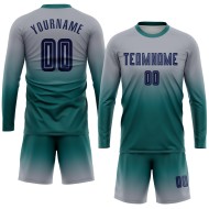 Fashion Uniform Gray Sleeve Custom Sublimation Long Soccer Fade Jersey Navy-Teal