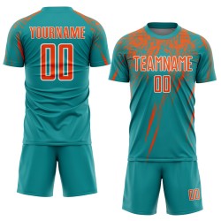 Jersey Teal Soccer Sublimation Orange-White Uniform Custom Jersey Teal Soccer Sublimation Orange-White Uniform Custom