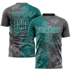 Jersey Scratch Sublimation Graffiti Uniform Gray Soccer Pattern Teal-Steel Custom