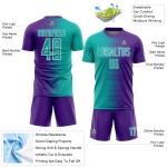 Aqua-White Sublimation Soccer Line Custom Gradient Uniform Jersey Purple Aqua-White Sublimation Soccer Line Custom Gradient Uniform Jersey Purple