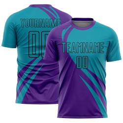 Lines Soccer Custom Teal-Black Curve Uniform Jersey Sublimation Purple